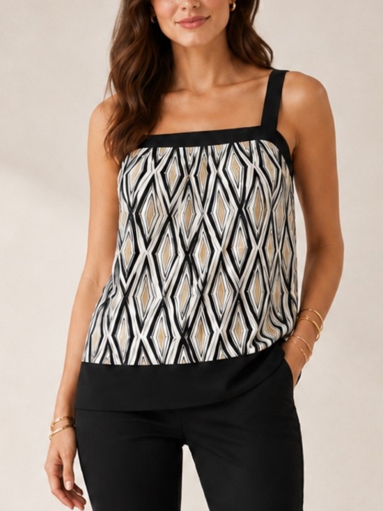 White House Black Market Tops - White House Black Market Black, White Geometric Print Camisole